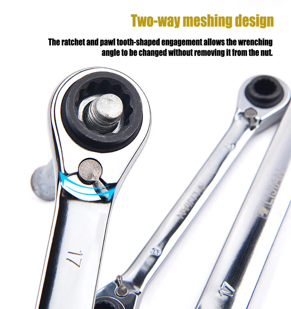 1× Four Sizes In One Ratchet Wrench 8-24mm Quick Spanner Wrench Auto Repair Tool