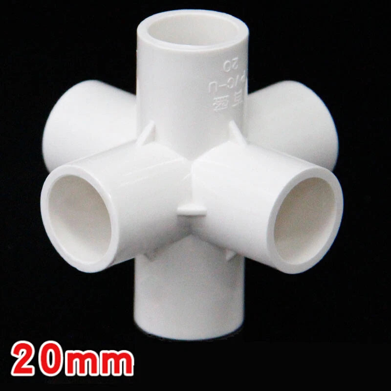 White PVC 6-Way Equal Connector Socket Pressure Pipe Fittings ID: 20 25 32 50mm