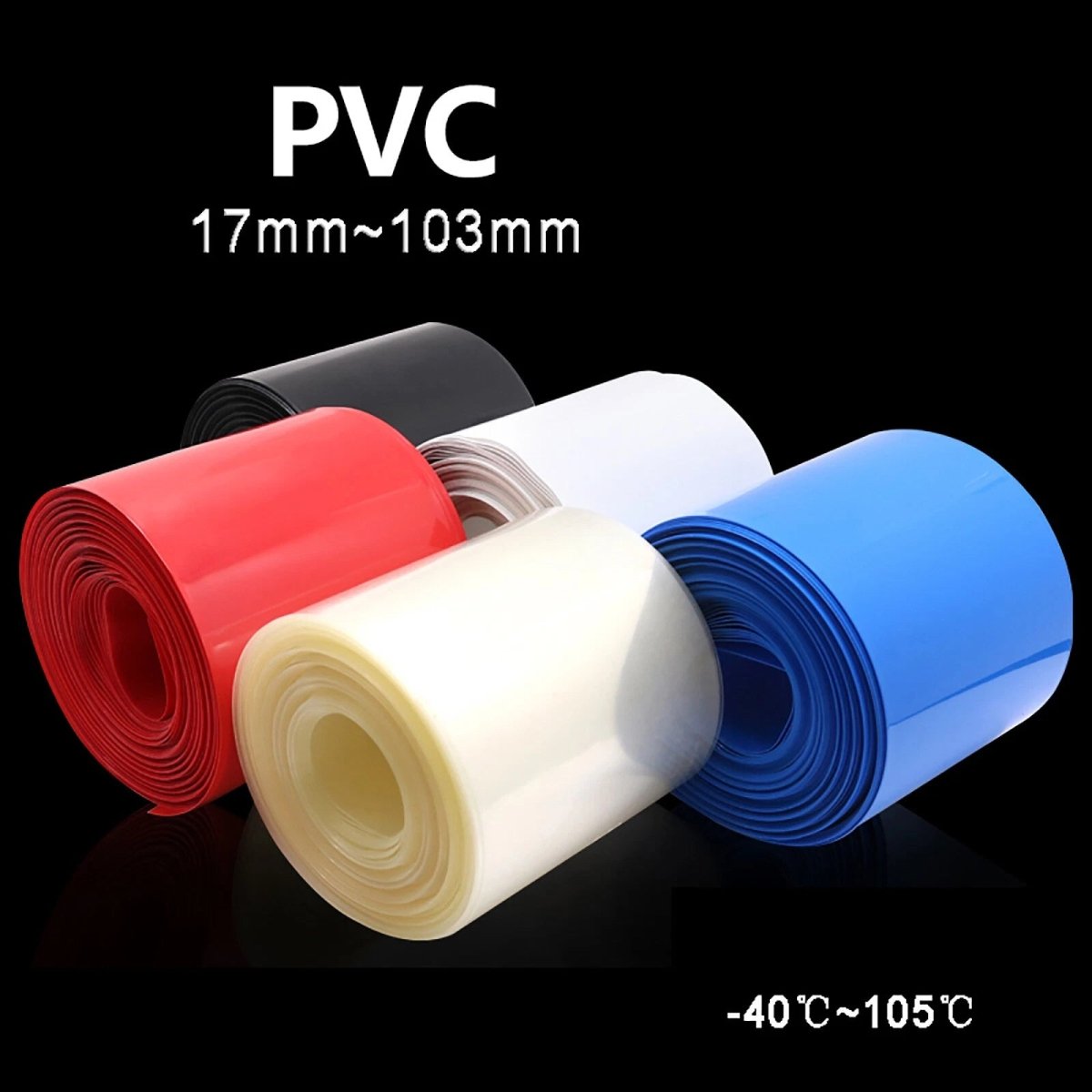 PVC Heat Shrink Tubing – Flat Wide 17mm–103mm | 5 Colors | 1m / 5m / 20m Rolls - HomeDIYer
