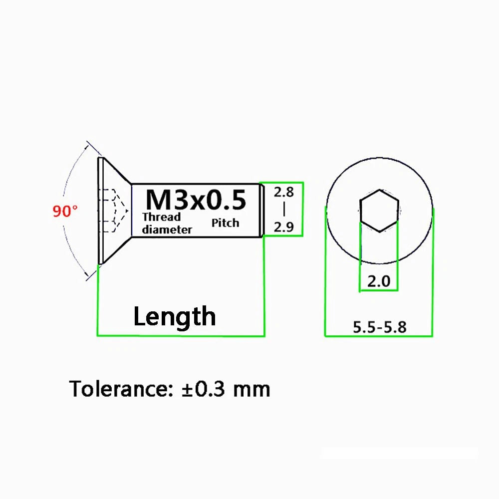 M3 Countersunk Hex Socket Aluminum Anodized Machine Screws — 10 Colors, 5–50 Pcs