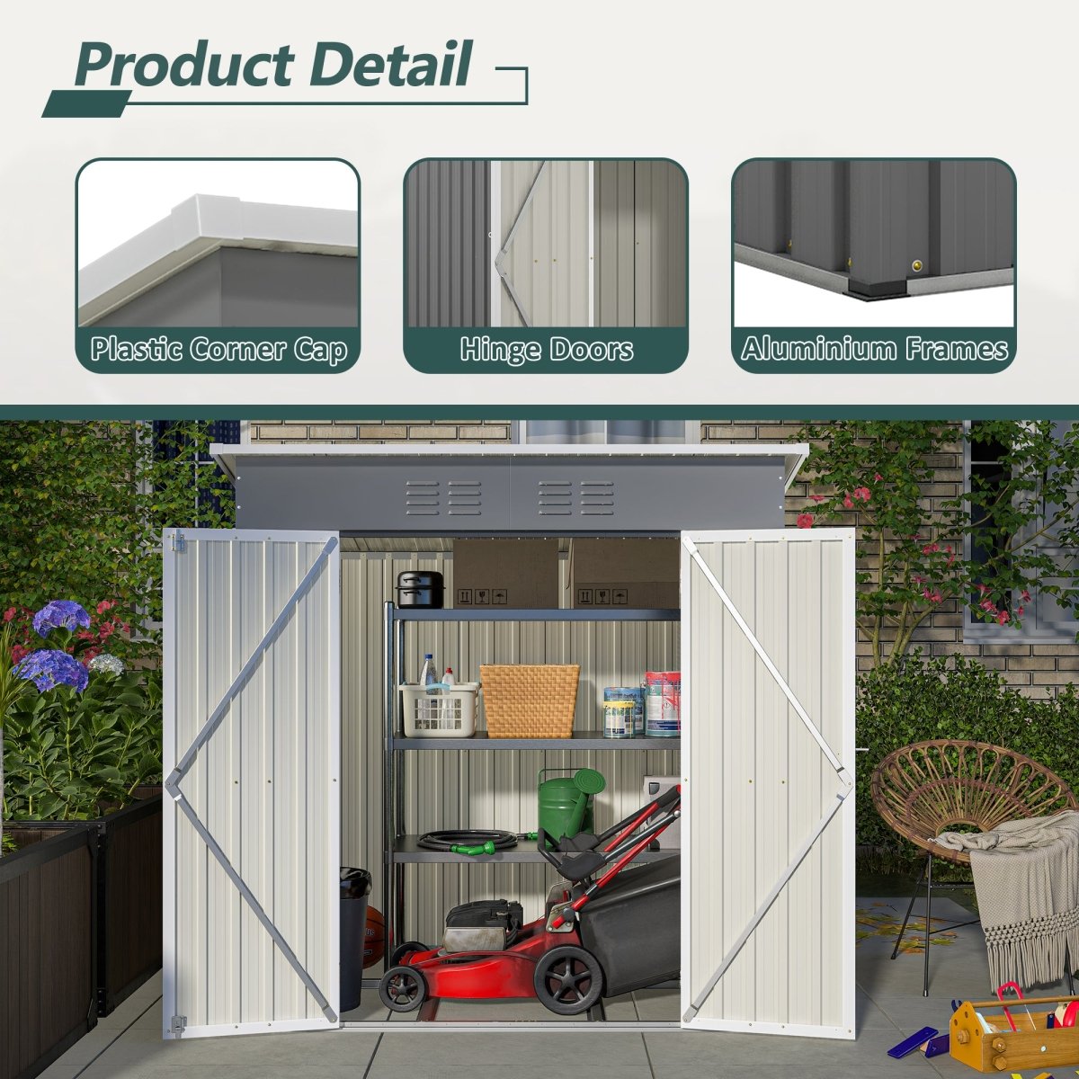 6'x4' Outdoor Metal Storage Shed for Garden Tools Lockable Door With Floor Frame - HomeDIYer