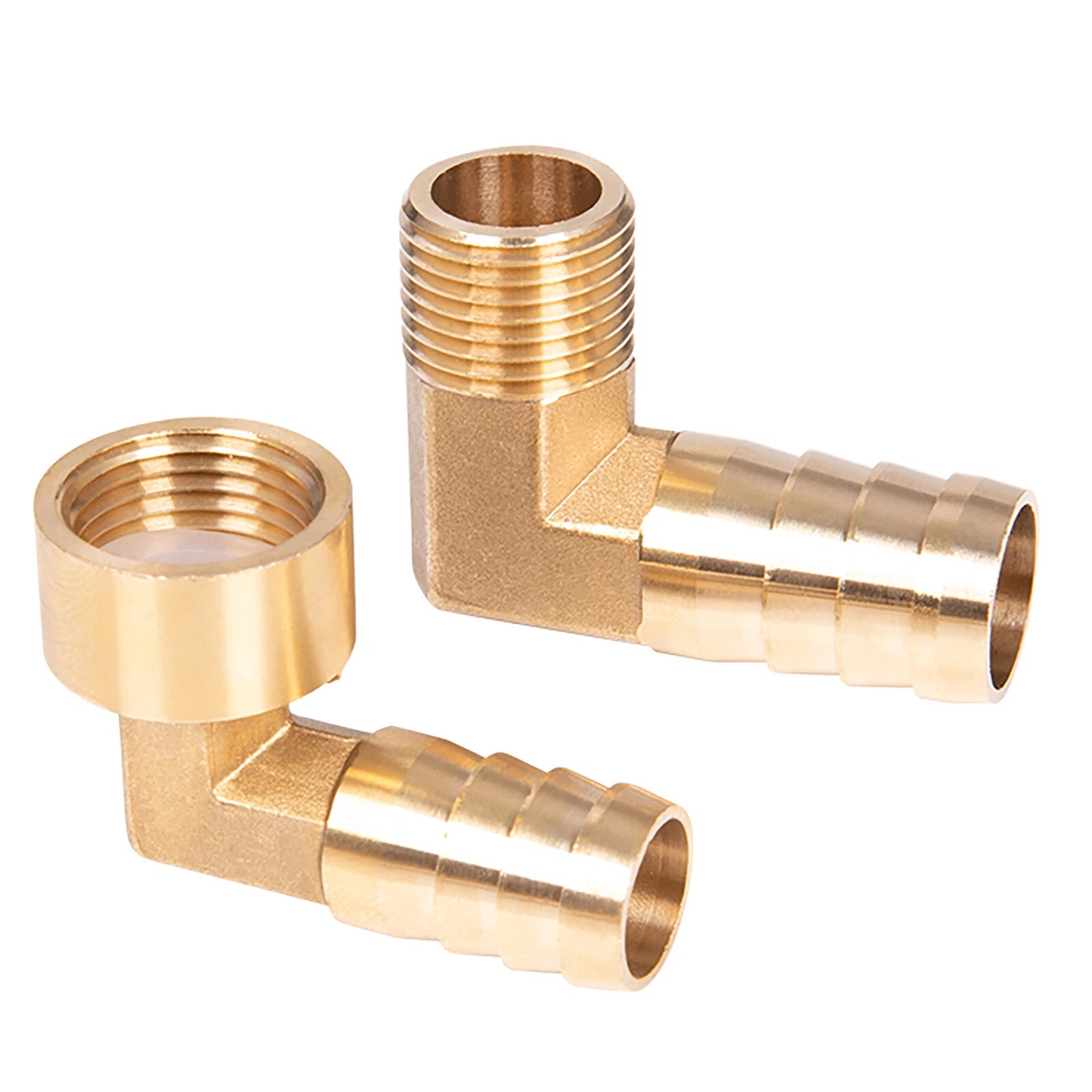 Brass 90° Elbow Barbed Hose Tail Fitting — Male & Female NPT Thread, Air Water
