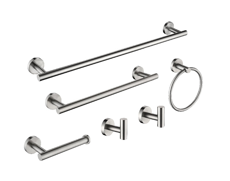 6-Piece Stainless Steel Bathroom Towel Rack Set – Wall Mount, Brushed Nickel, Complete Hardware Kit
