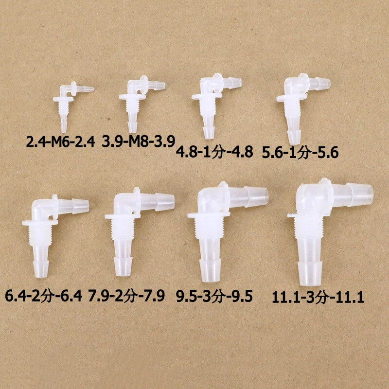 90 Degree Barbed Hose Fitting — Male Thread Plastic Elbow Connector for Air & Water Lines