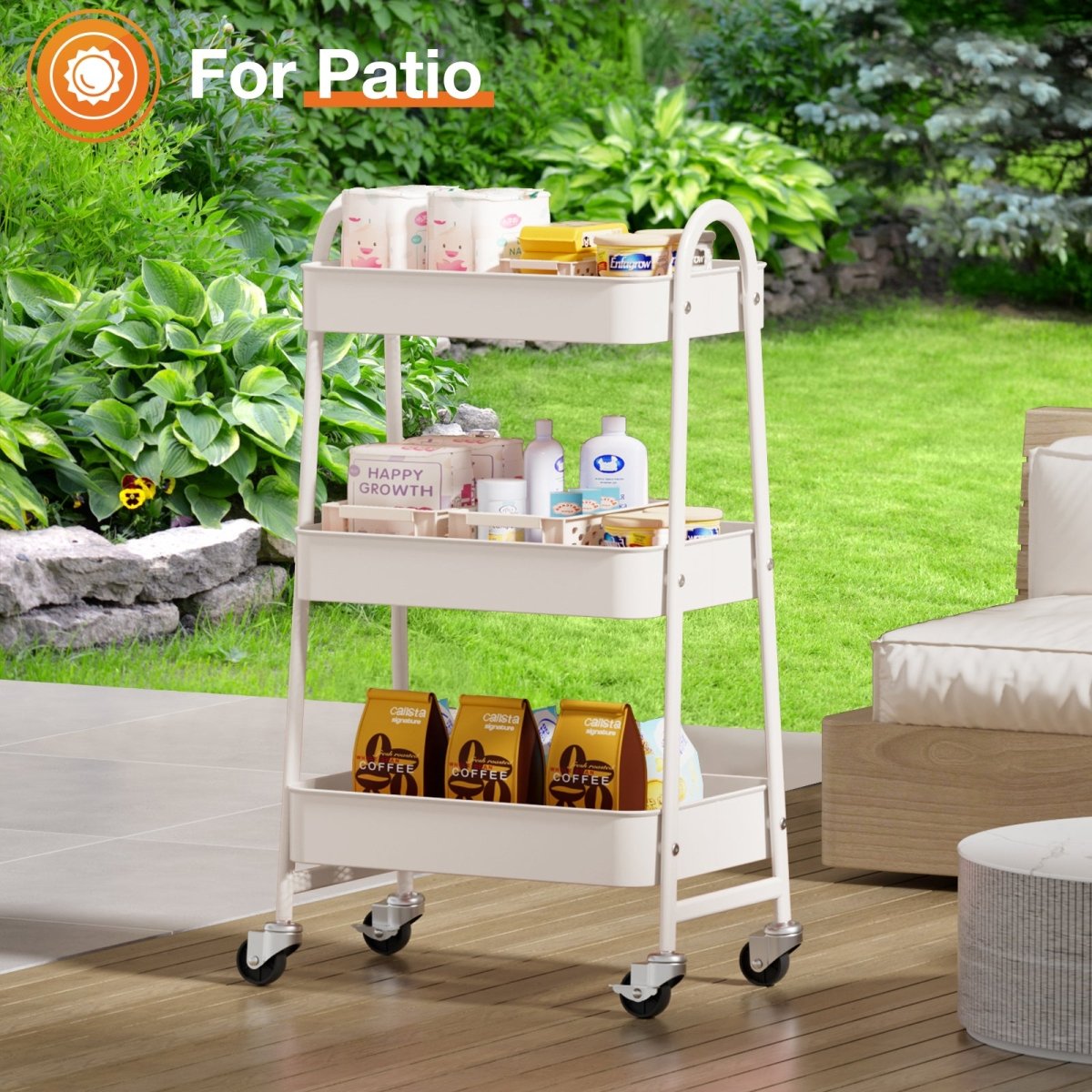 White 3 Tier Small Rolling Cart, Metal Utility Storage Organizer Kitchen Trolley Bathroom Laundry Room Bar Office Shelves - HomeDIYer