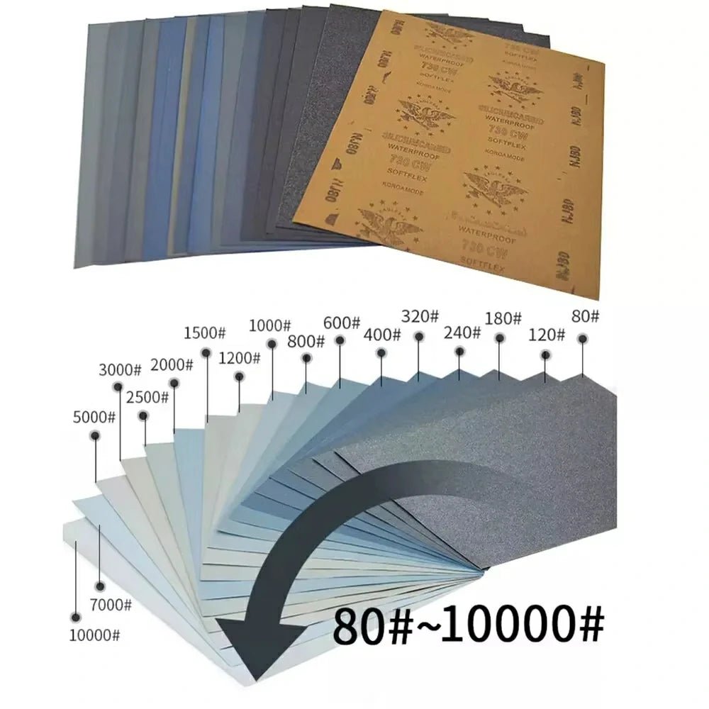 Wet & Dry A4 80 - 10000 Grit Sandpaper Abrasive Polishing Tool Abrasive Sandpaper Paper Sheets Surface Finishing Made 230x280mm - HomeDIYer