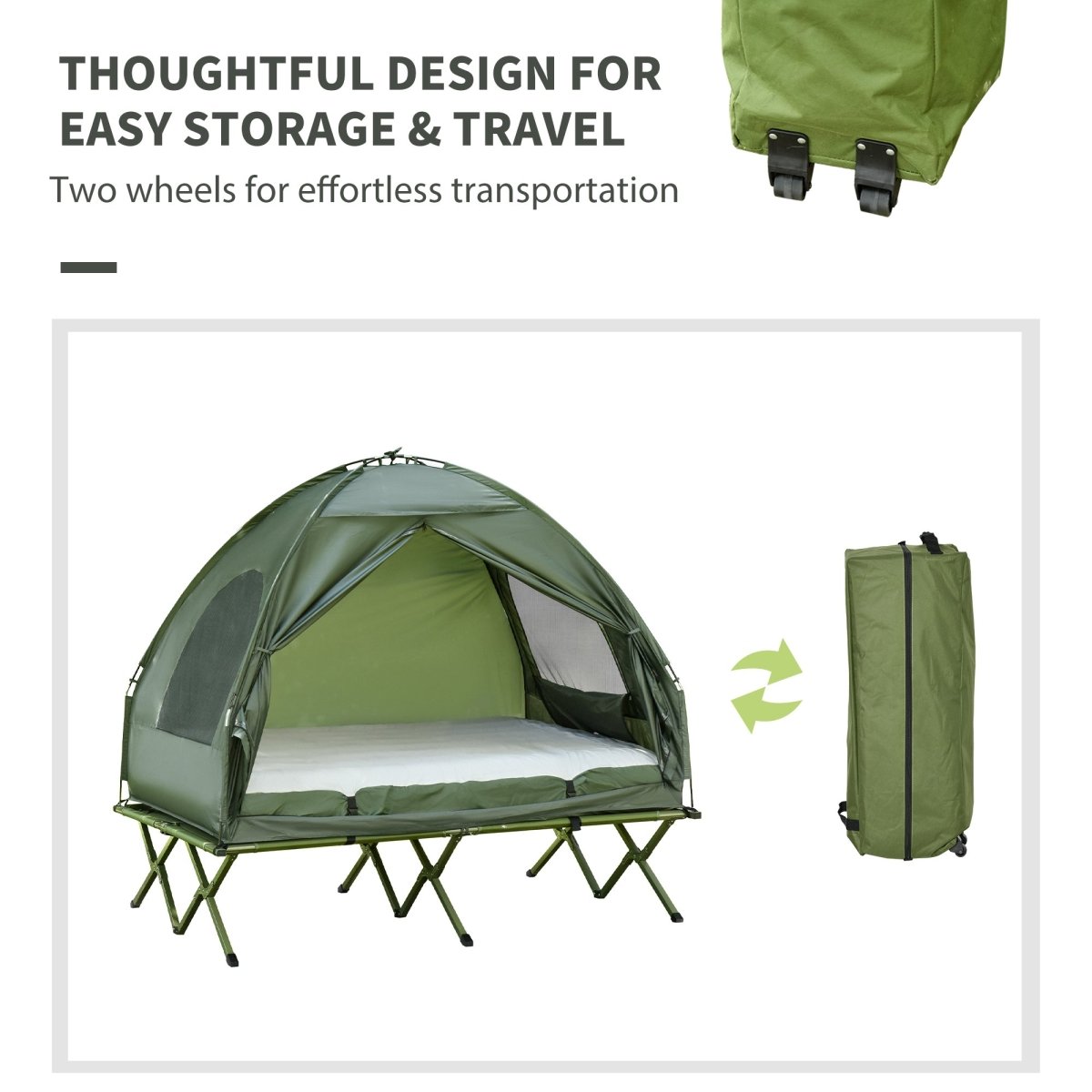 2 Person Foldable Camping Cot with Tent, Bedspread and Thick Air Mattress, 4 - In - 1 Elevated Camping Bed Tent for Outdoor Hiking, Picnic, Travel - HomeDIYer