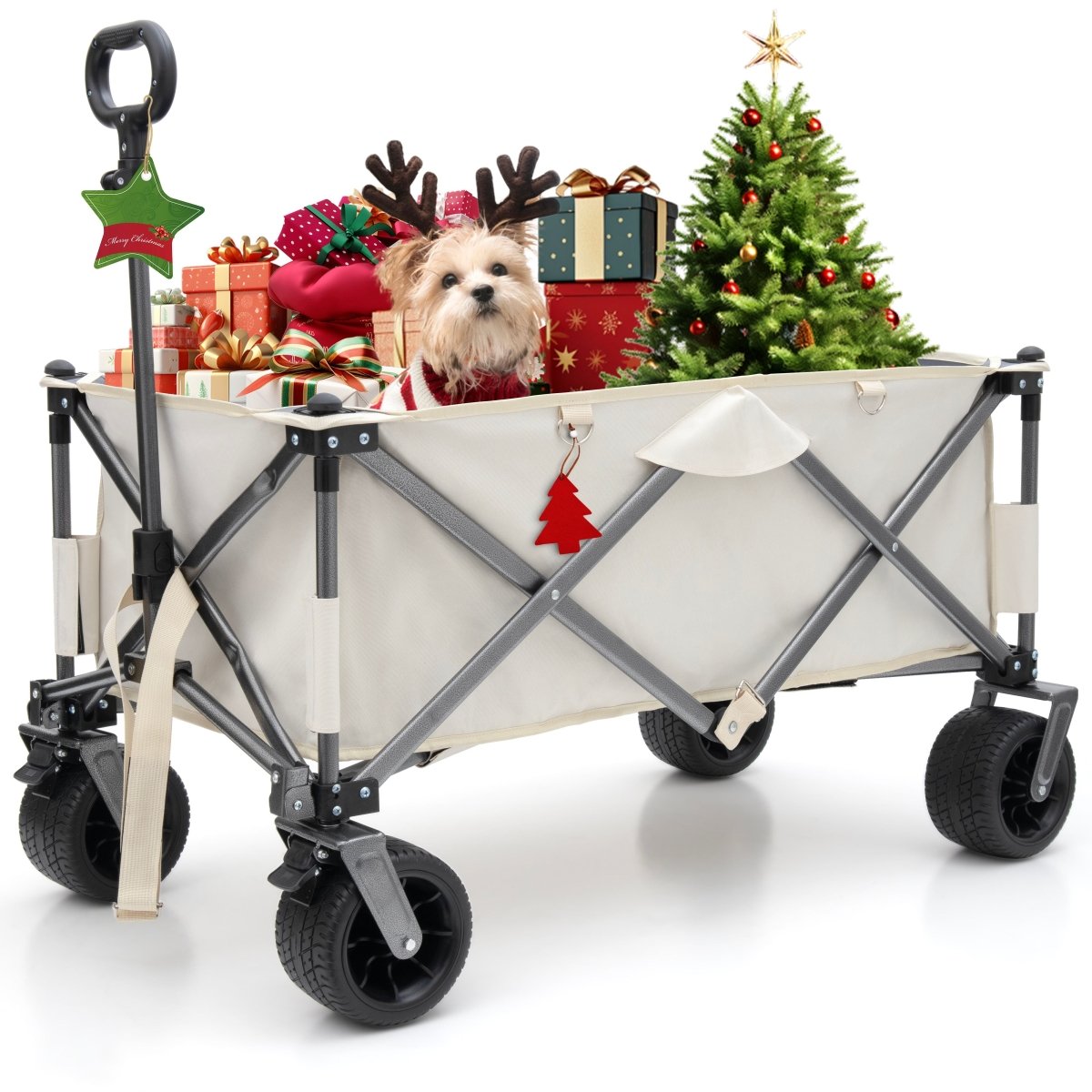 Folding Wagon, Heavy Duty Utility Beach Wagon Cart for Sand with Big Wheels wagon is made of strong steel frame and 600D Oxford fabric - HomeDIYer