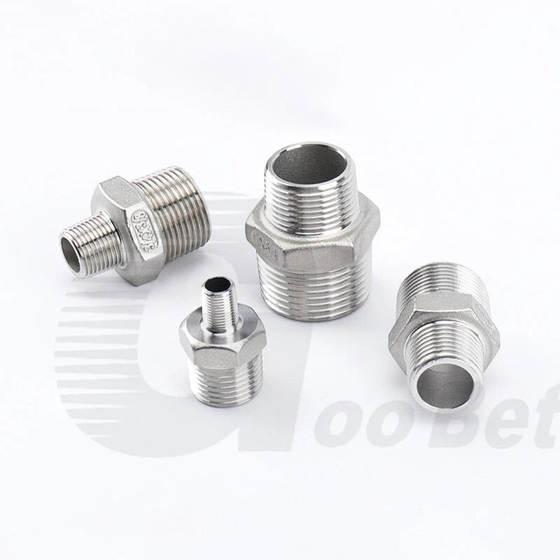 304 Stainless Steel Reducing Hex Nipple BSP Male Thread Pipe Fitting | 1/8" to 2"
