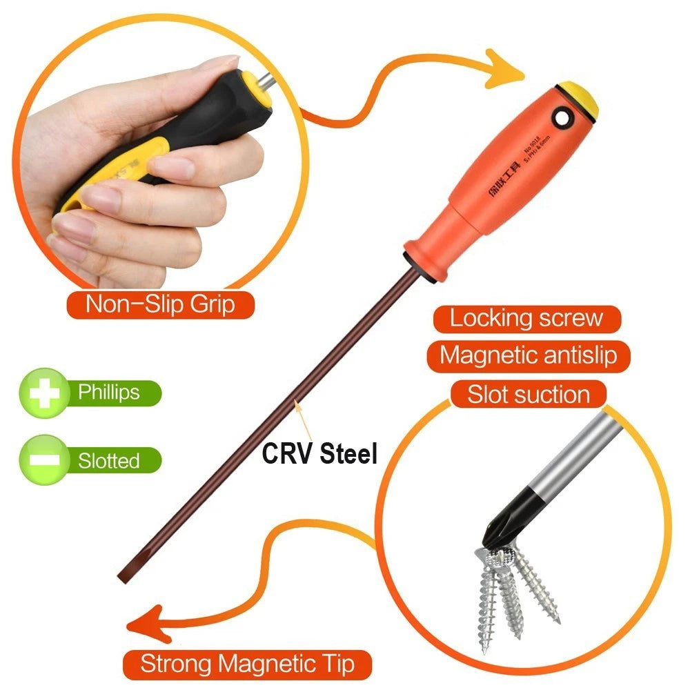 Extra Long Precision Screwdriver Set for PC, Phone & Laptop Repair — Phillips & Slotted, 6mm Shaft