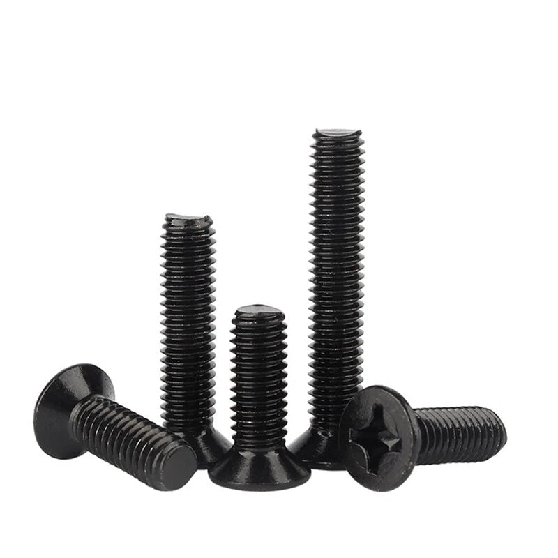 Black Countersunk Phillips Machine Screws – M2 & M2.5, A2 Stainless Steel, Fully Threaded (3–60mm Overall Length)