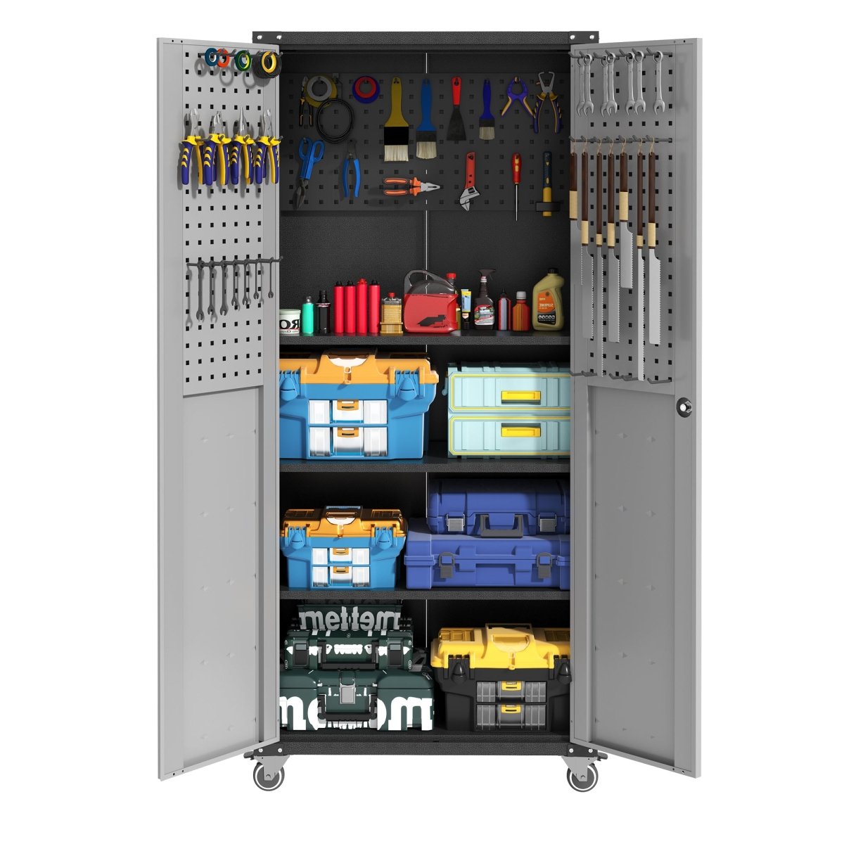 71" Metal Garage Storage Cabinet with Wheels - Heavy - Duty Tool Storage Cabinet for Home, Office, School, and Garage Organization, Black/Gray - HomeDIYer