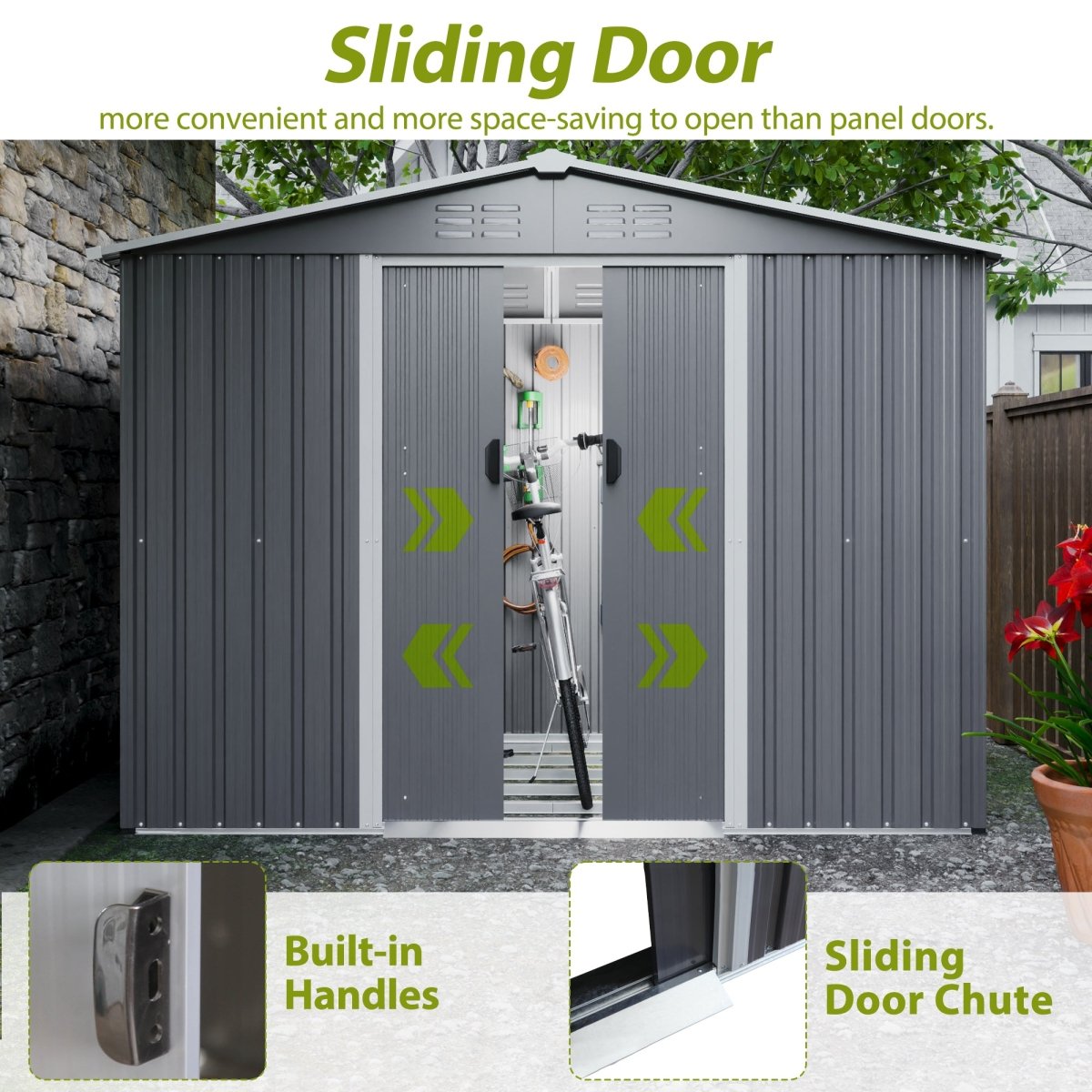 8x6 FT Outdoor Tool Storage Shed with Metal Foundation & Lockable Doors, All Weather Metal Sheds for Garden, Patio, Backyard, Lawn, Gray - HomeDIYer