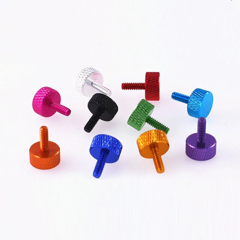 UNC 6 - 32 Aluminum Knurled Thumb Screws — Flat Head, 10 Colors, 3 Lengths - HomeDIYer