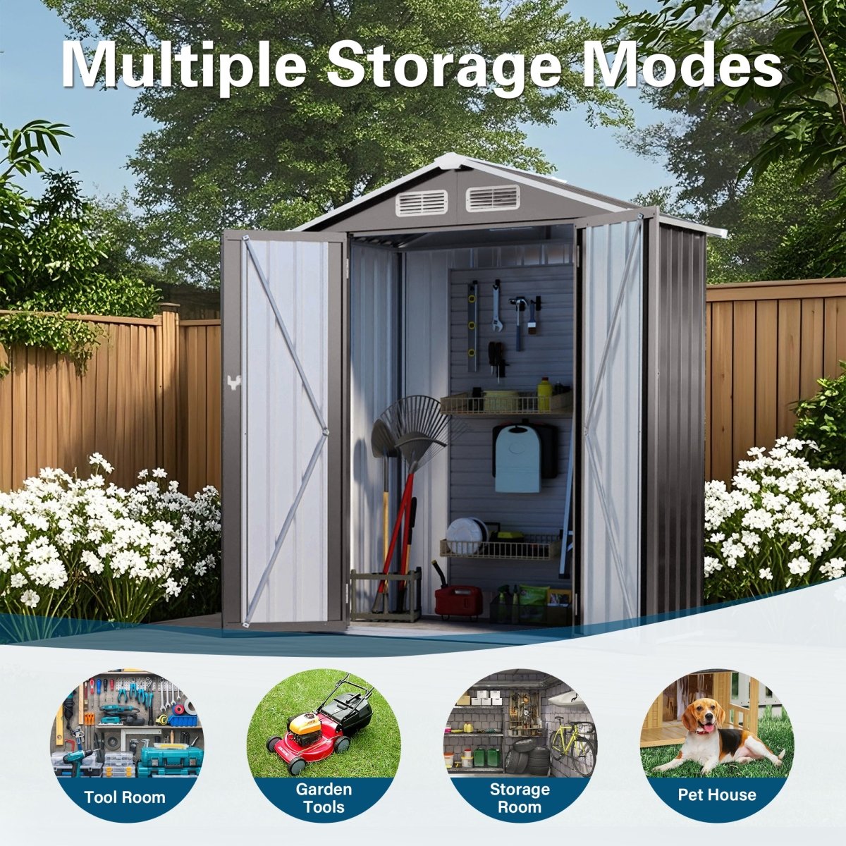 5X3 FT Metal Outdoor Storage Shed, Tool Shed with Pitched RoofWaterproof, Lockable DoorCompact Metal Tool Shed for Garden, Backyard, Patio, Everyday Sundries and Bike Storage, Gray - HomeDIYer