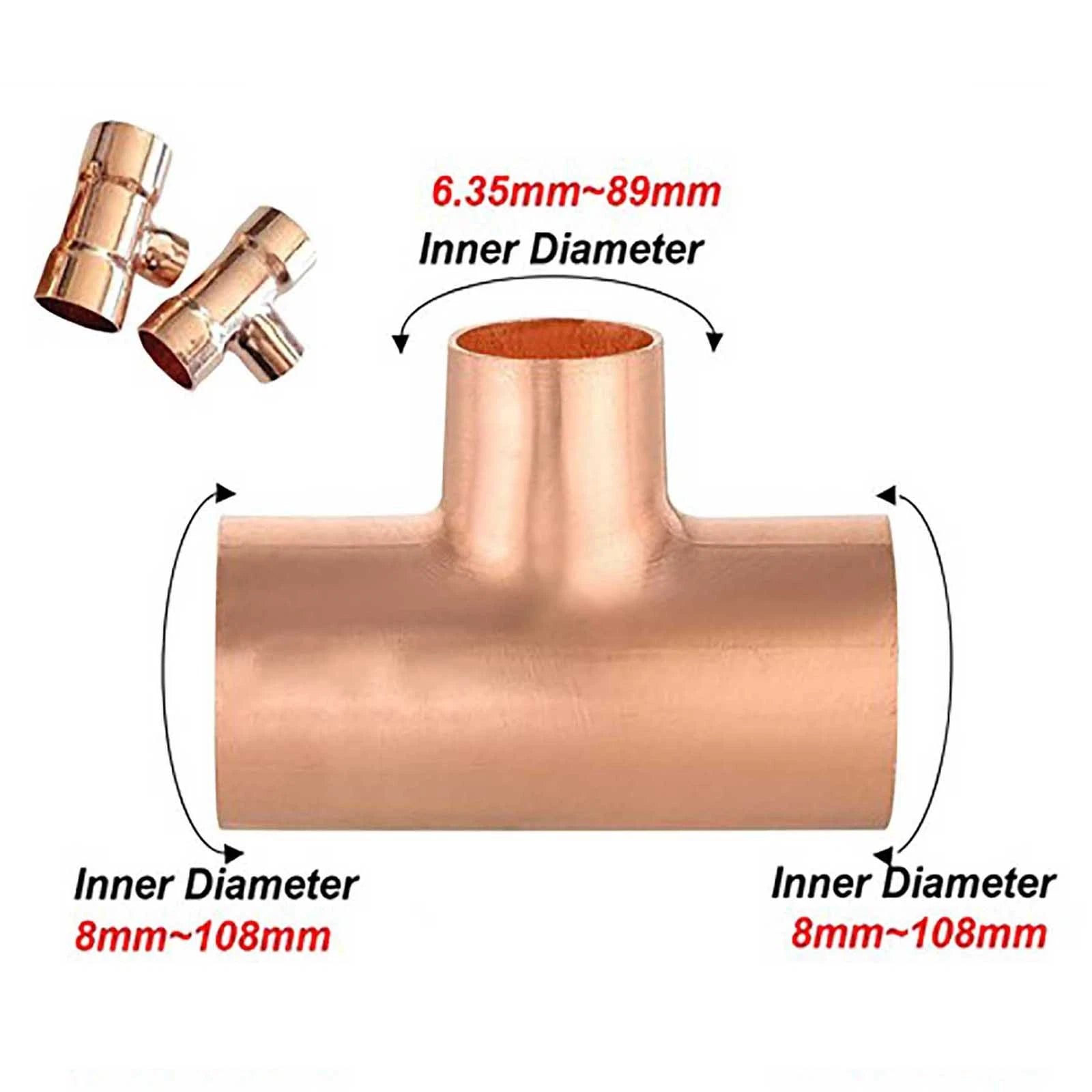 End Feed Reducing Tee Fittings – Copper Plumbing Pipe, WRAS Approved, 8mm–108mm