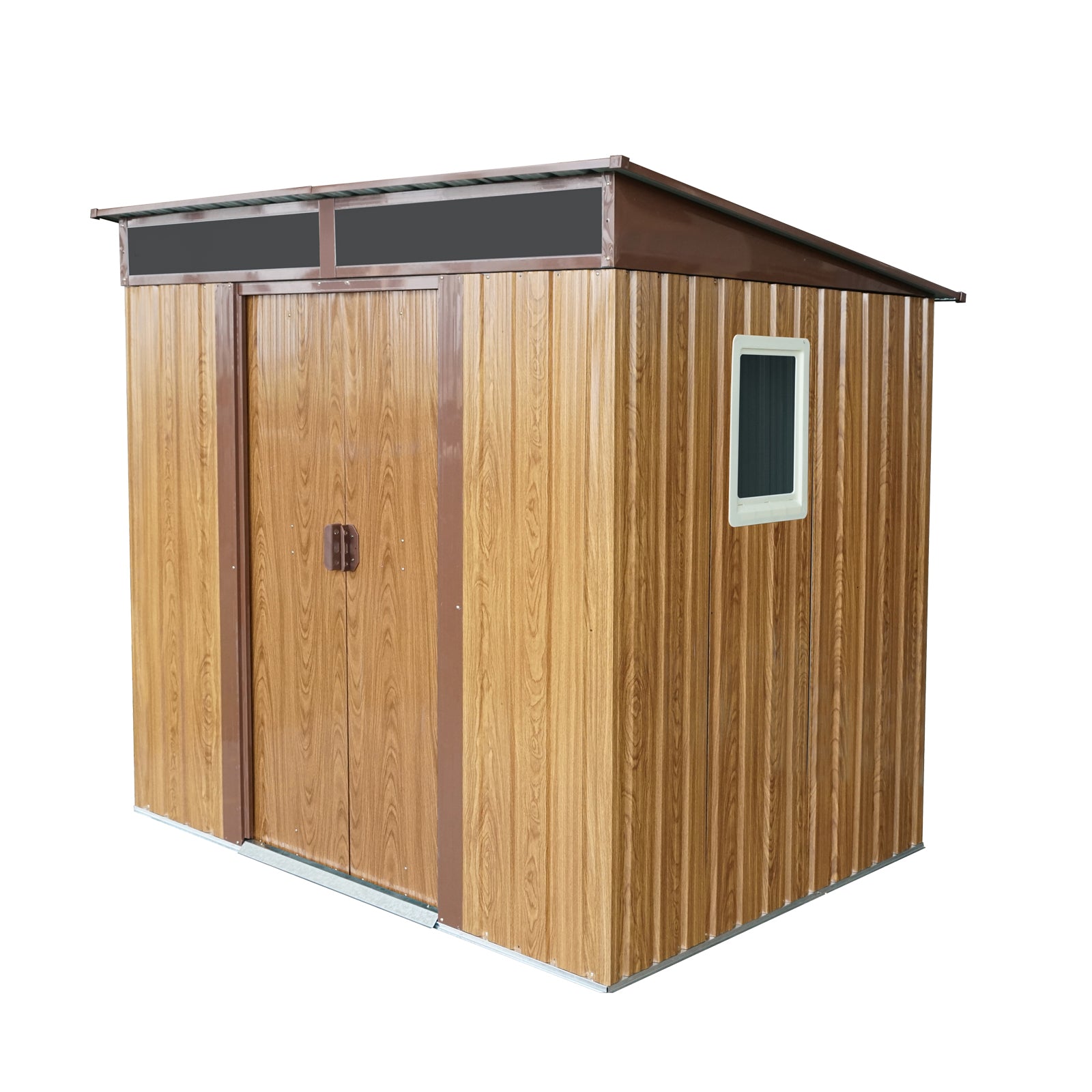 6ft x 5ft Outdoor Metal Storage Shed with Window and Transparent plate for Garden, Lawn (Coffee)