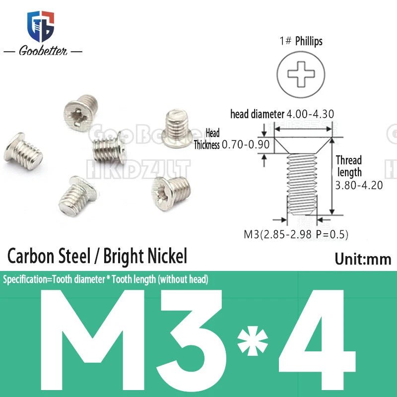 M3 Phillips Flat Head Machine Screws – Carbon Steel Countersunk Bolts, 3 mm to 15 mm - HomeDIYer