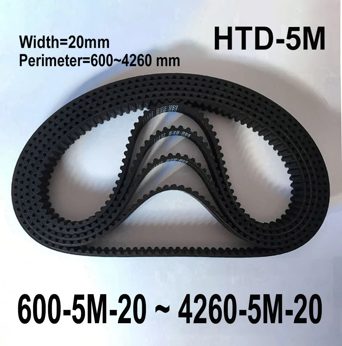 HTD 5M Timing Belt 20mm Wide — 600mm to 4260mm Closed Loop Rubber Drive Belt