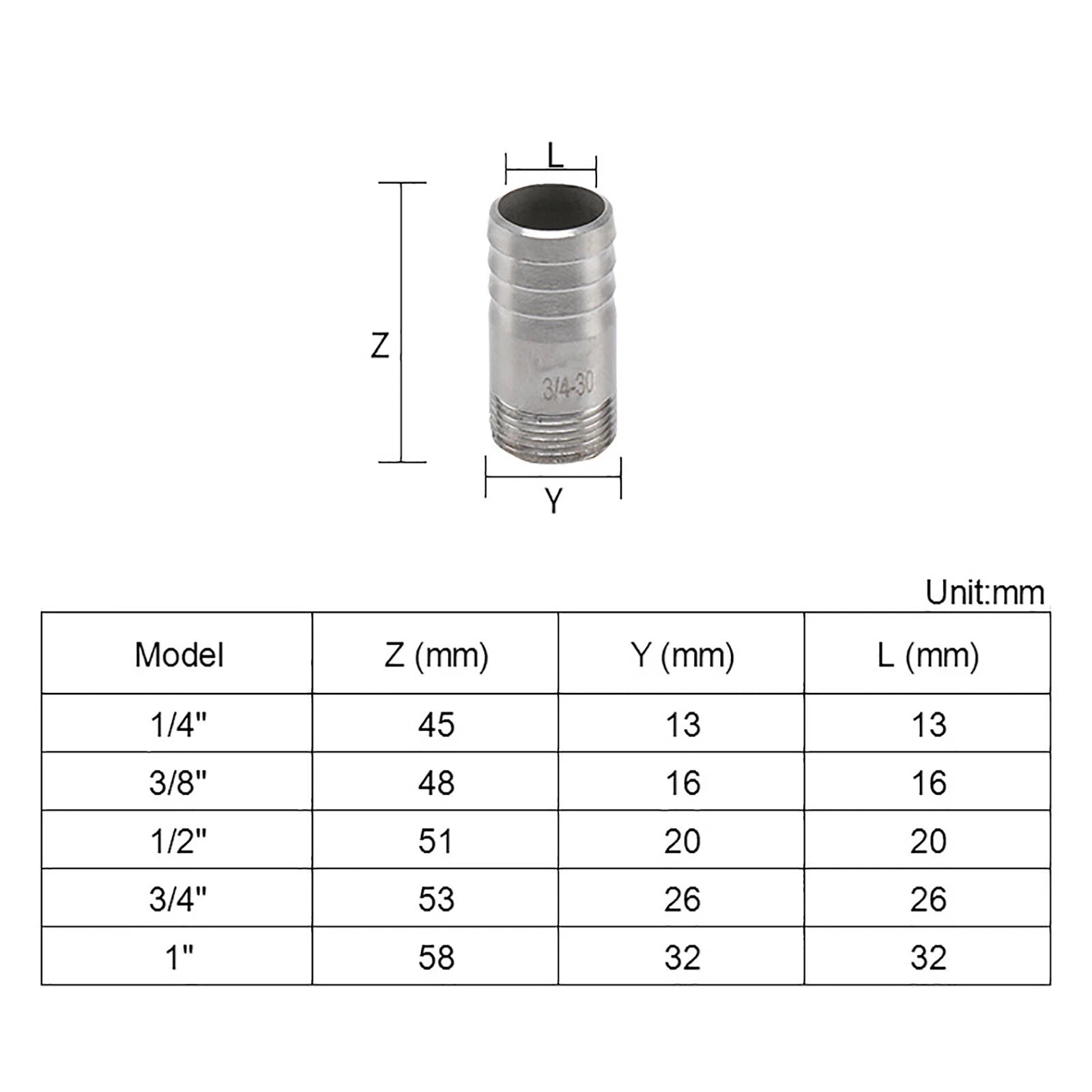 Stainless Steel Hose Barb Connector Tail | BSP Barbed Pipe Fittings DN8–DN100