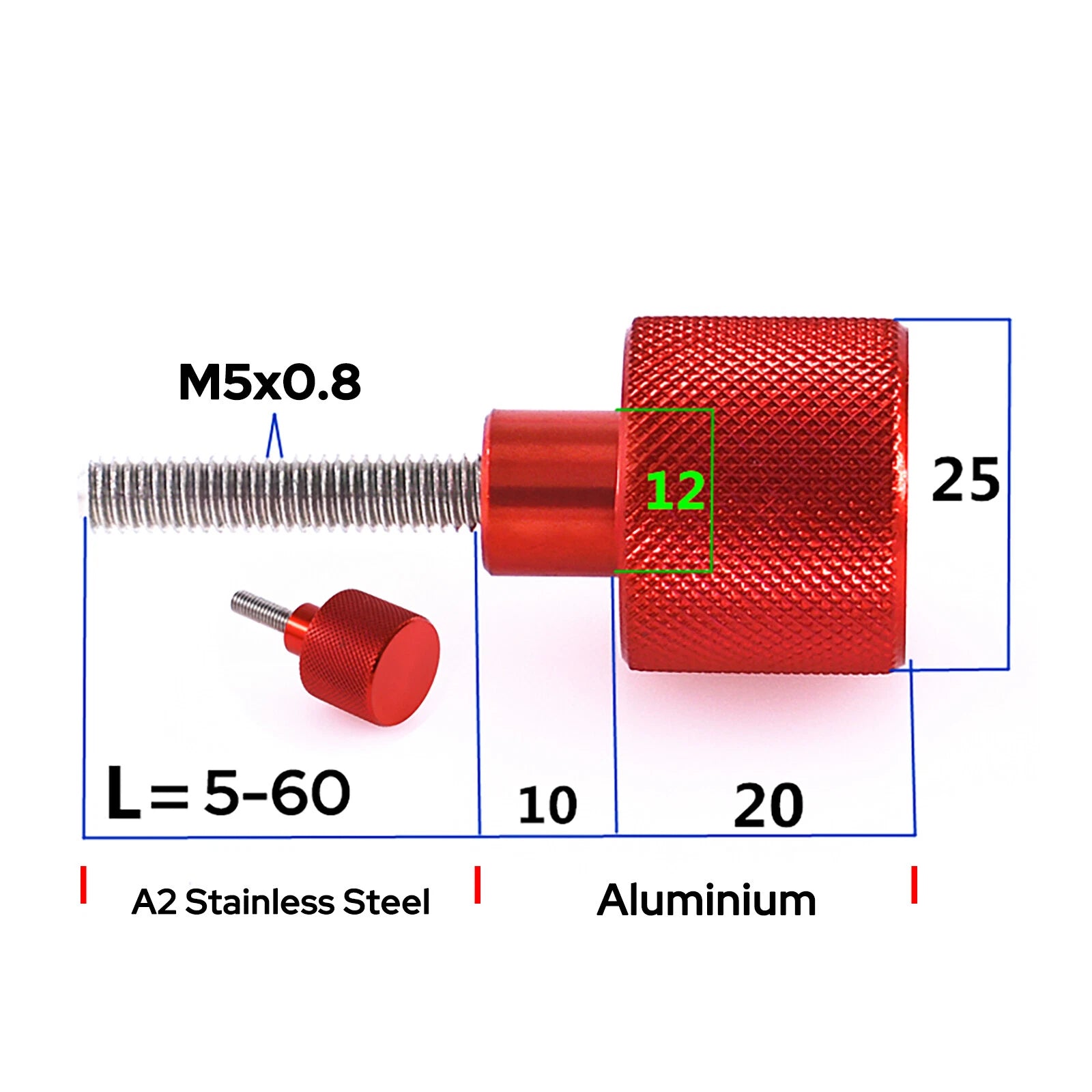 Knurled Thumb Screws M3–M10 | A2 Stainless Steel + Aluminum Hand Grip Knob Bolts