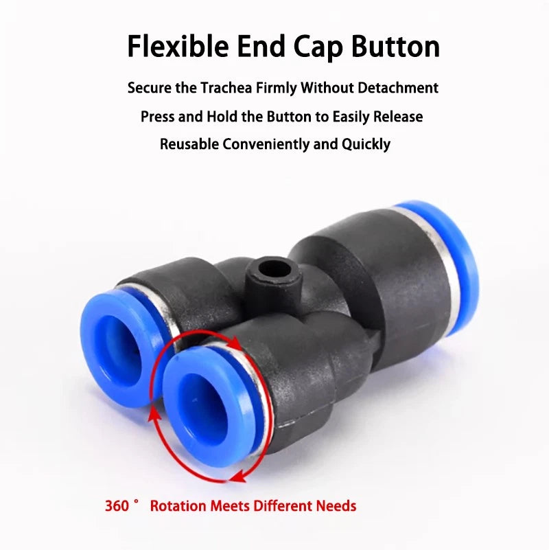 Plastic Pneumatic Hose Splitter Connector — Y-Shape PY & Equal Tee PW Fittings