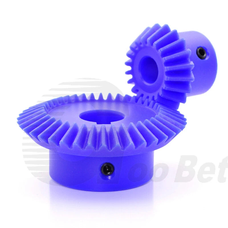 Module 1.5 Straight Bevel Gear Nylon 15 - 40 Tooth 1:2 Pairing 6-20mm Bore Blue
