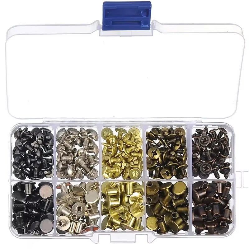 150 Sets Round Flat Head Screws Buttons Metal Screwback Studs Rivets for Leather Crafting 8MM (Mixed in Box) - HomeDIYer