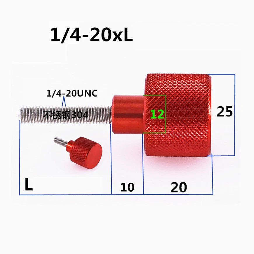 UNC 1/4-20 Knurled Thumb Screws – Anodized Aluminum Nut + Stainless Steel Rod