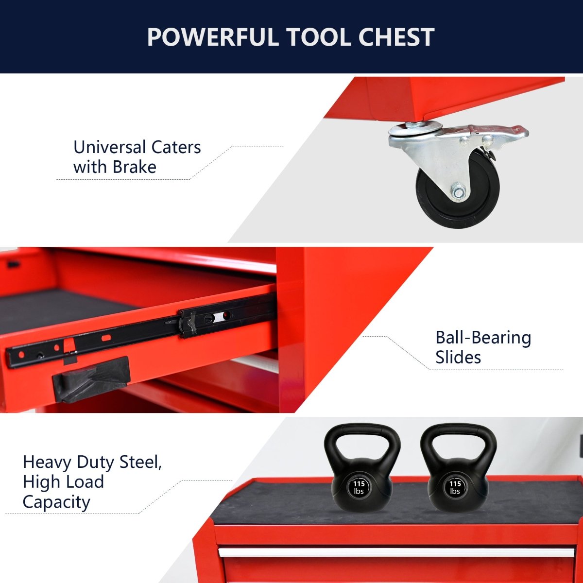 4 Drawers Multifunctional Red Tool Cart With Wheels - HomeDIYer