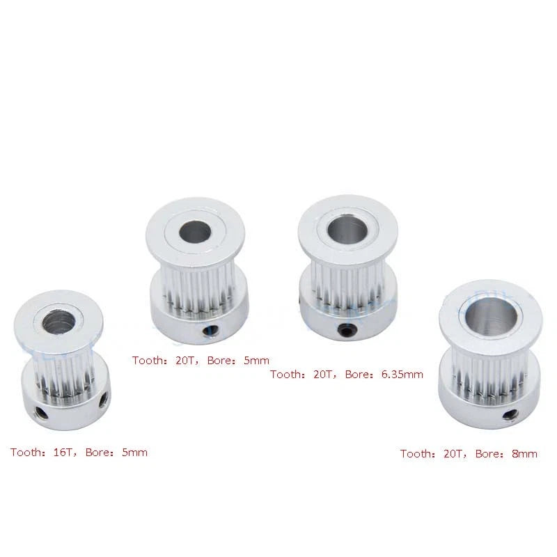 20T/16T GT2 Gear 5mm/6.35mm/8mm Pulley Aluminum for 3D Printer 10mm Timing Belt