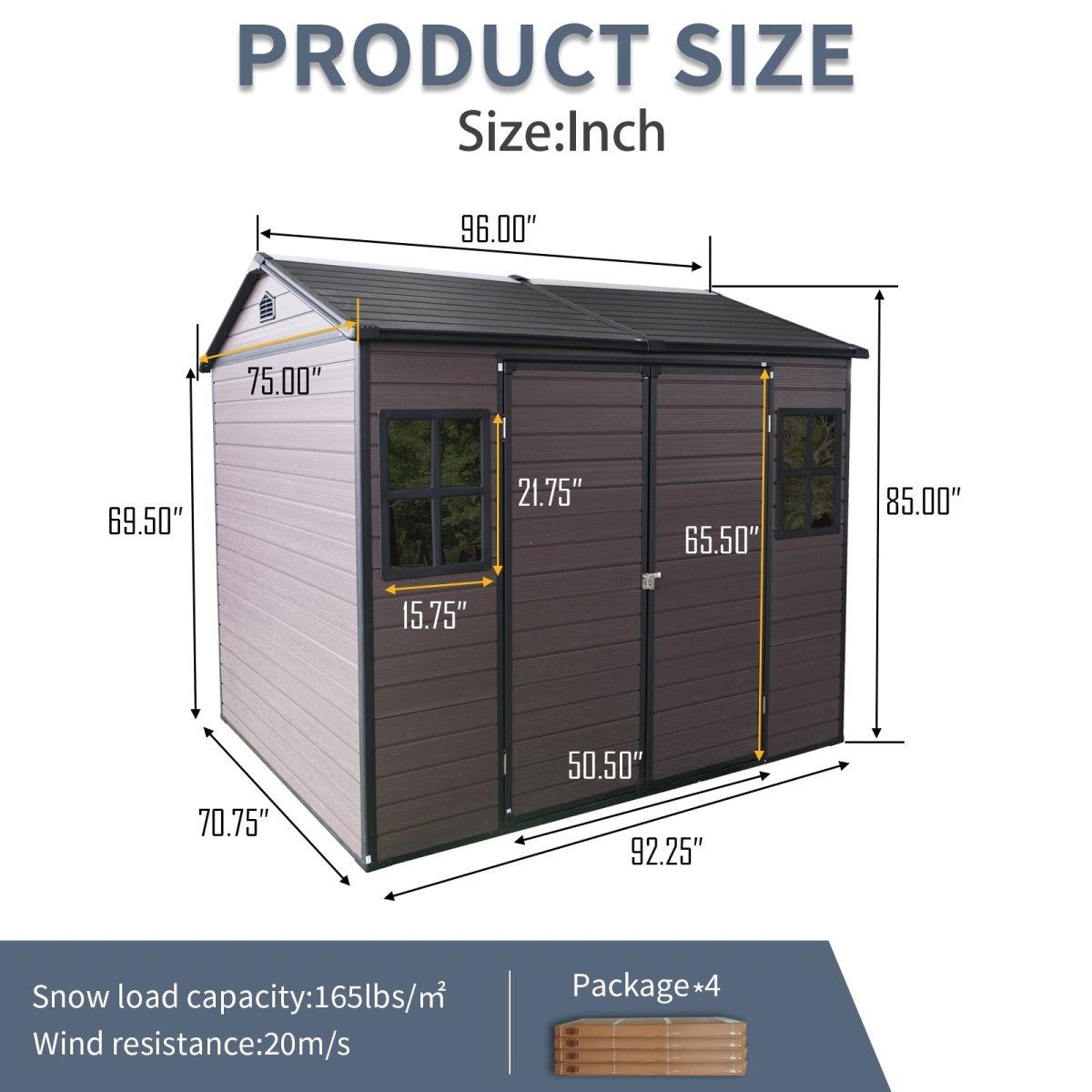 8 x 6 ft Resin Outdoor Storage Shed Waterproof Shed with Floor & Two Windows & Lockable Door, Tool Shed for Garden, Patio, Backyard ( Brown) - HomeDIYer