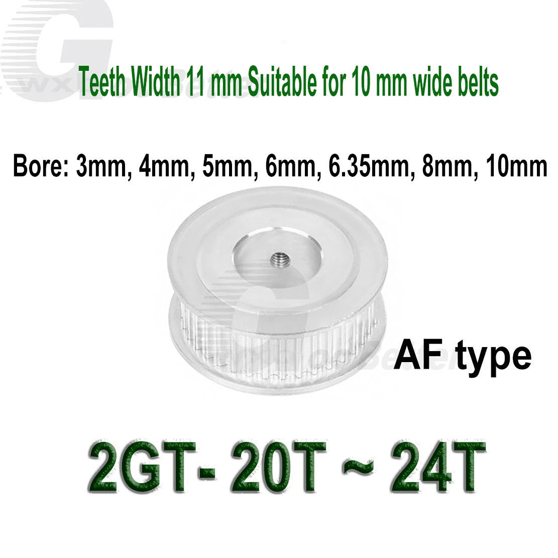 Timing Belt Pulley Bore=3~10mm GT2 Pulley AF-type 20~24 Teeth for 10 mm Belts