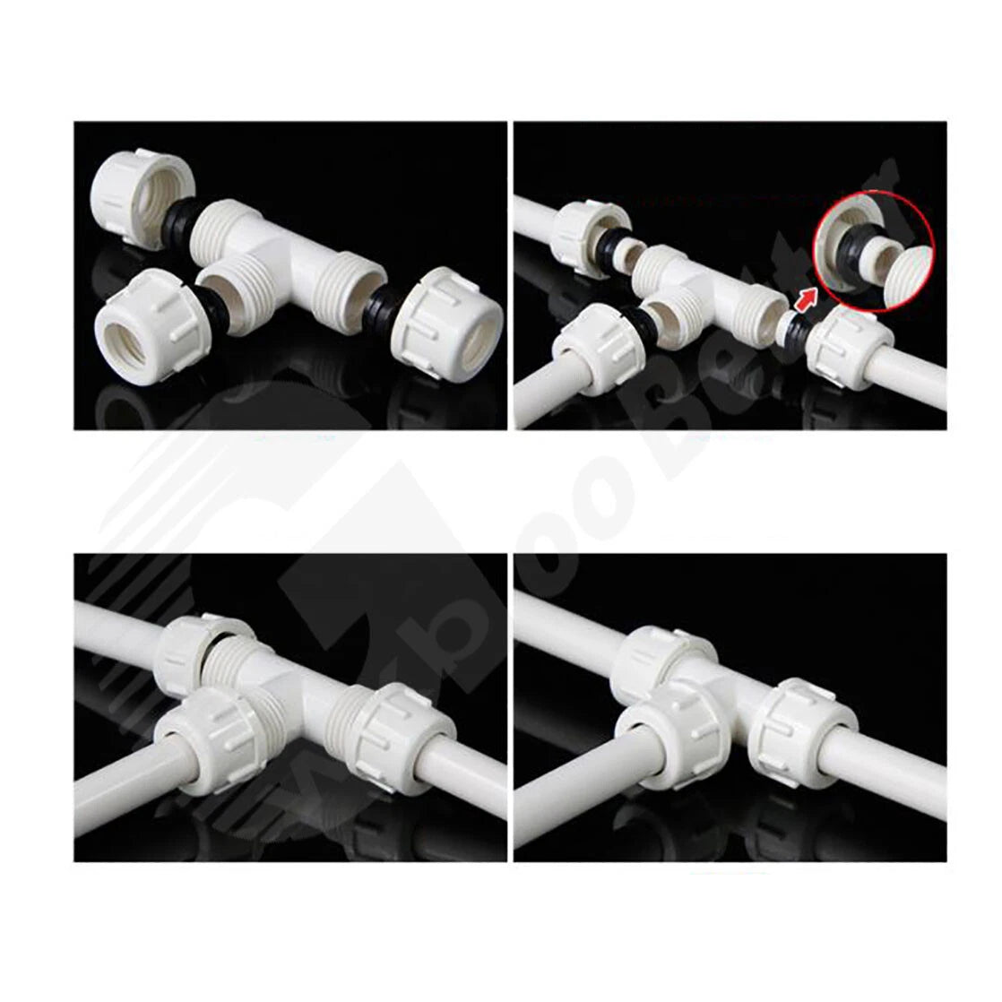 PVC Tee Connectors White Φ20mm Φ25mm~Φ50mm Fittings Union Connectors Lengthened
