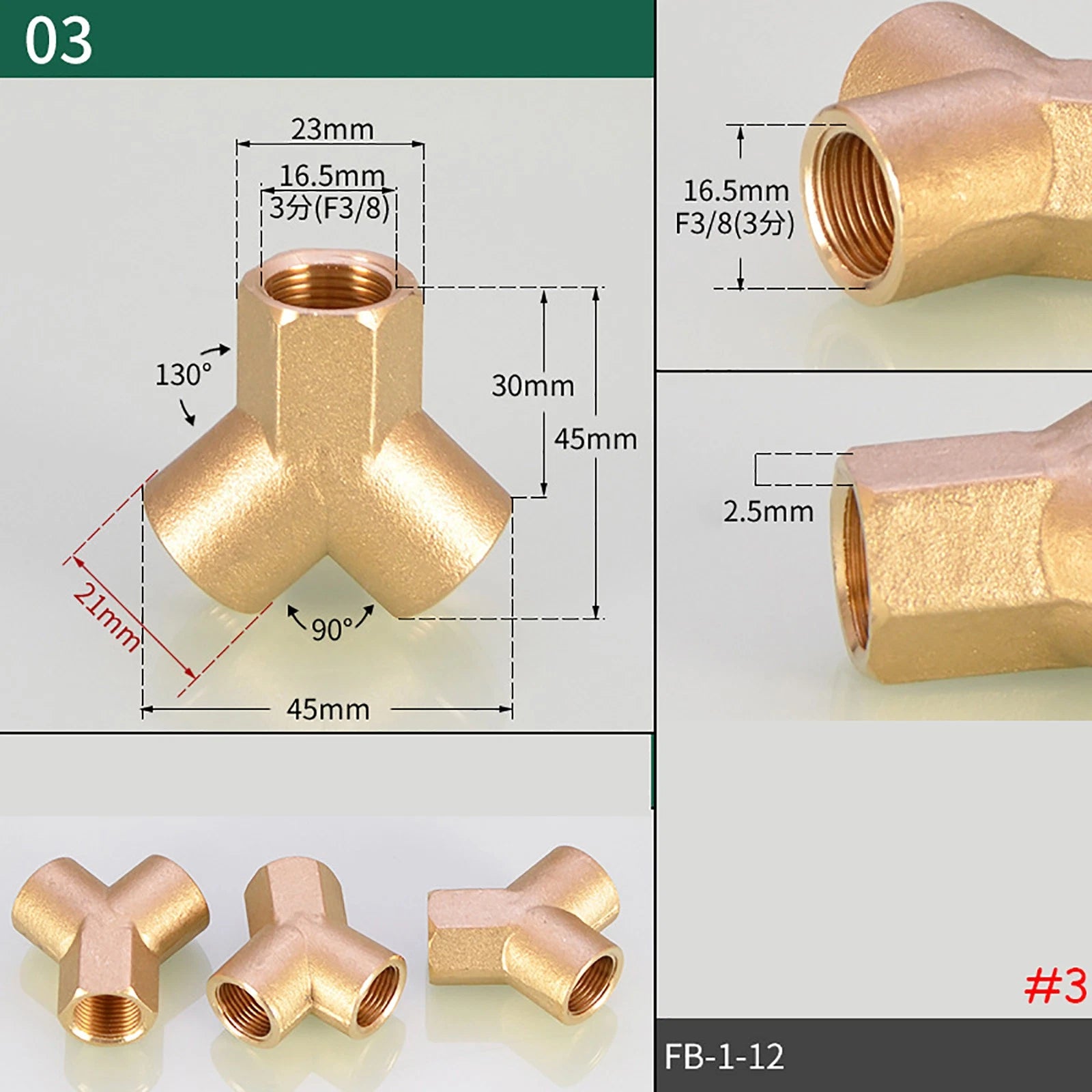 Brass BSP Tee Fittings — Y-Tee & Straight Tee Water Diverter Valves, 1/4" to 1/2"