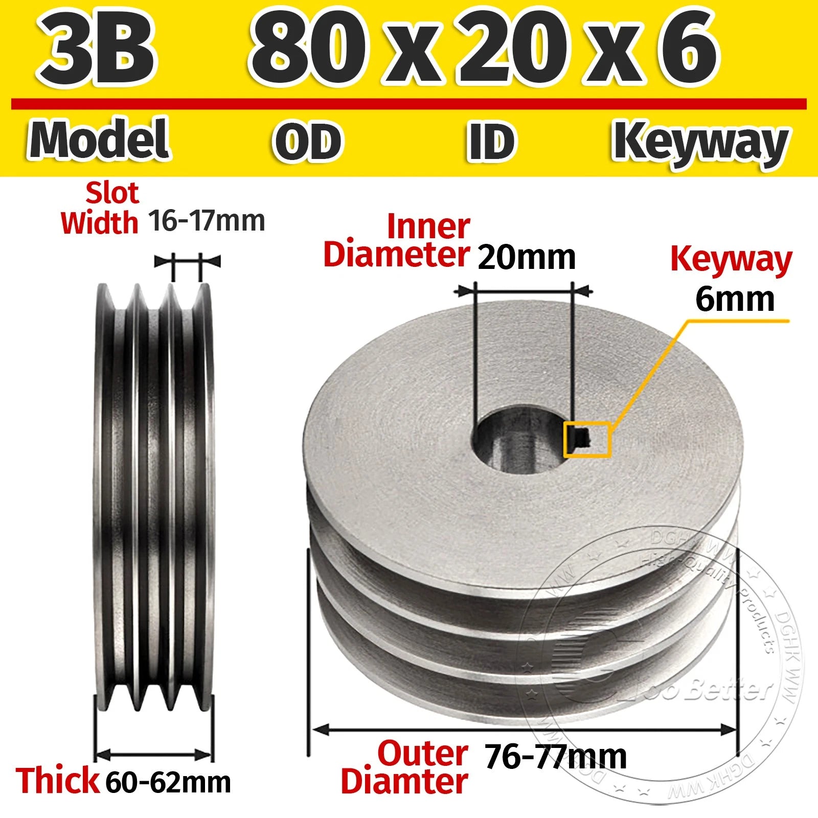 Cast Iron Drive Pulley 3-Groove 3B Flat For V Belt Pulley OD 80mm 90mm - 180mm