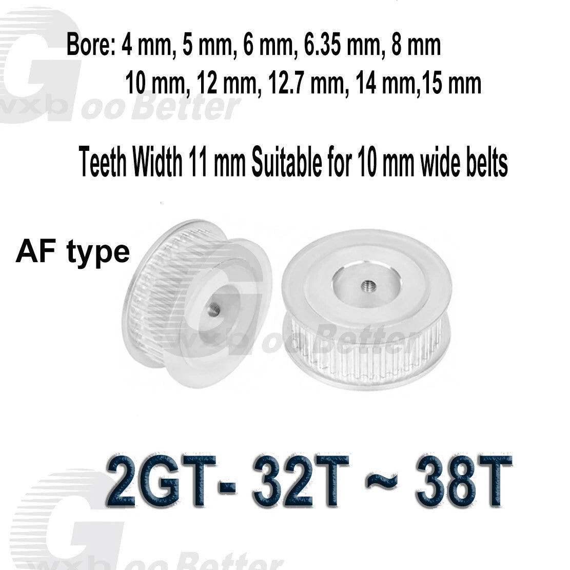 GT2 Pulley AF-type 32~38 Teeth Timing Pulley Bore=4mm~15mm Tooth width=11 mm