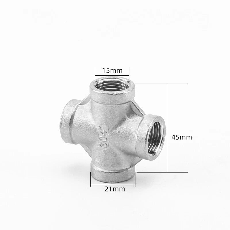 Stainless Steel BSP Equal Cross Pipe Fitting — Female Thread 4-Way, 1/4" to 2"