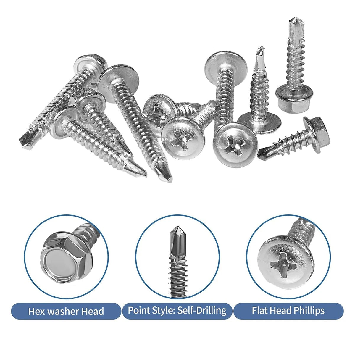 420‑Piece #8 #10 Self‑Drilling Tek Screws – 410 Stainless Steel, Hex‑Washer & Wafer Head