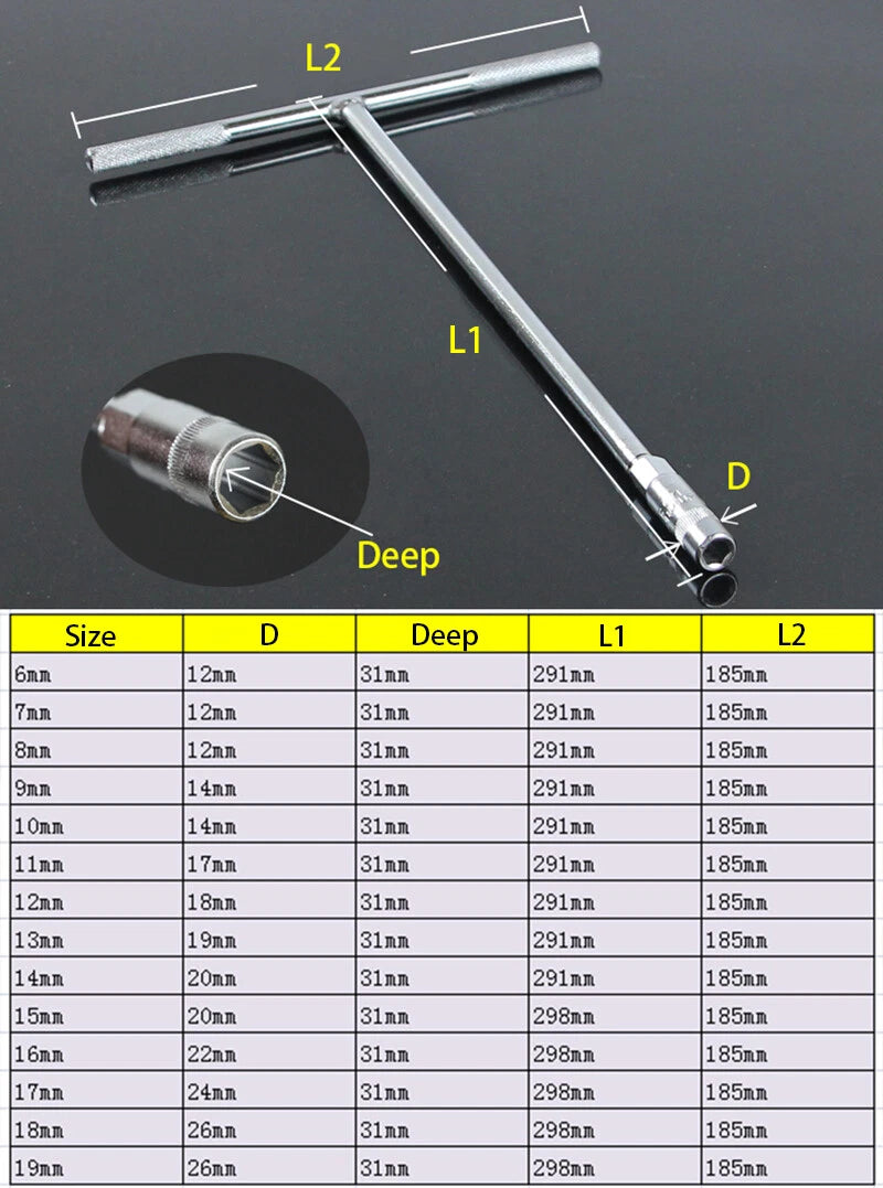 T Type Handle Socket Spanner Wrench Metric 6mm to 18mm Chrome Vanadium