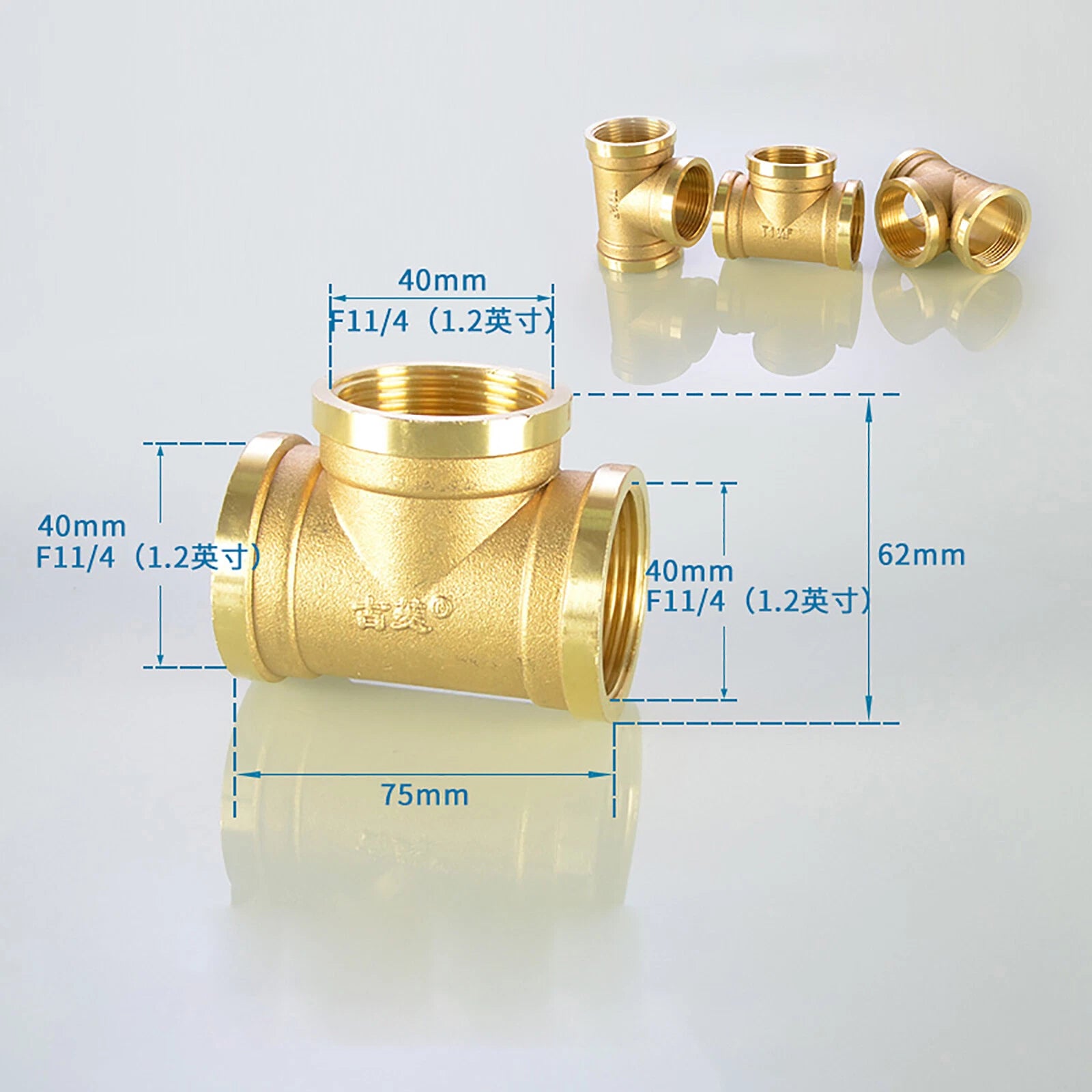 Brass T Tee Pipe Fitting — Female & Male NPT Thread, 3/4" to 2"