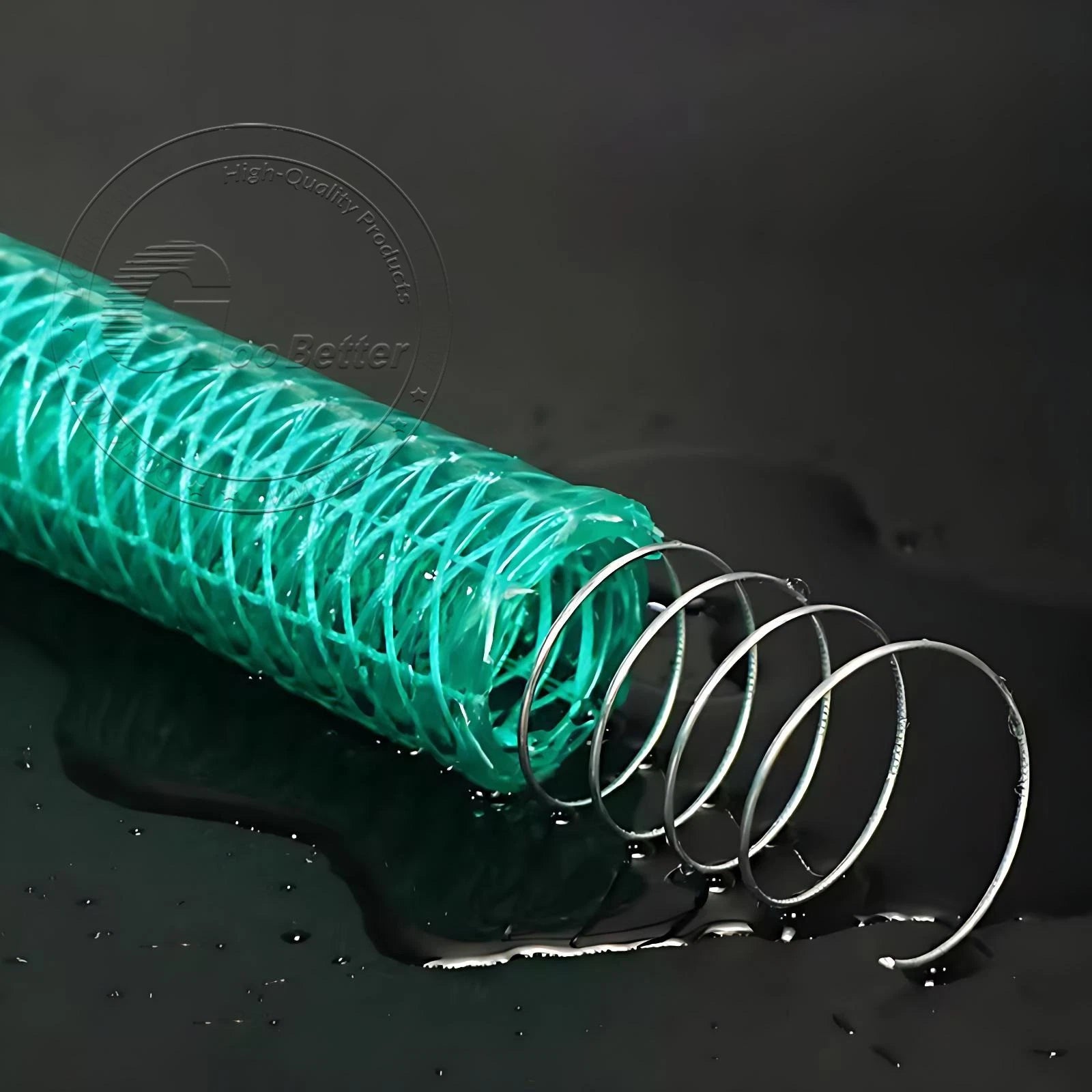 Braided Wire Reinforced Flexible PVC Hose Pipe — Water & Fuel Transfer, Green