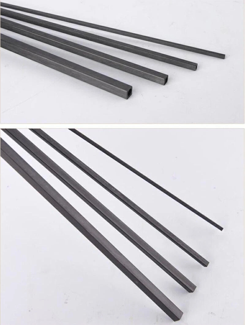 Carbon Fiber Square Tube with Round Hole — 200mm Hollow Pole, 1.7mm to 5mm OD