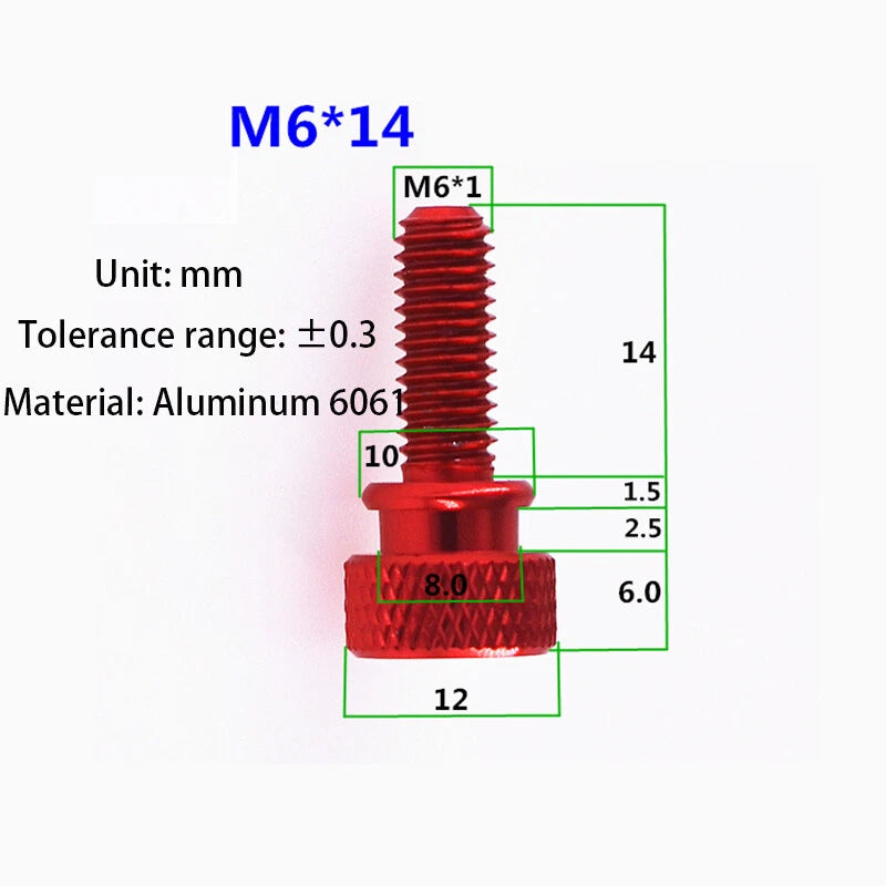 Color Aluminum Alloy Flared-Collar Knurled-Head Thumb Screws M6 Metric 14-50mm