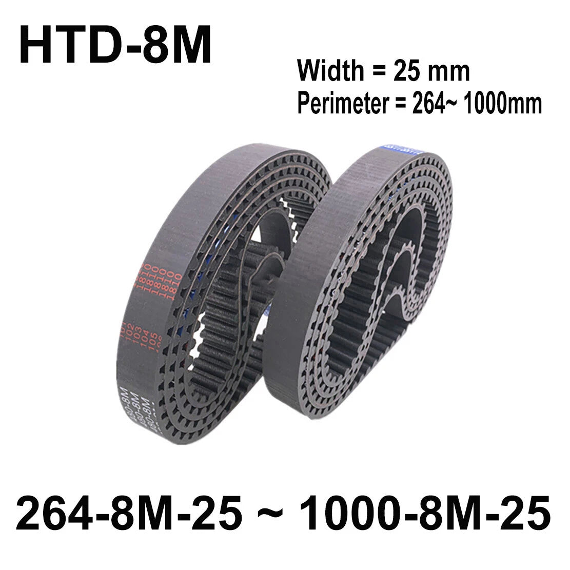 HTD 8M Timing Belt 25mm Width — Closed Loop Synchronous Belt, 264–1000mm Perimeter