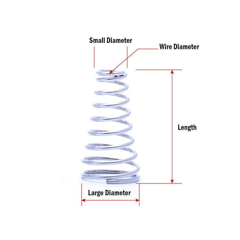 1-2mm Wire Dia Cone Compression Spring 12-76mm Length 304 Stainless Steel