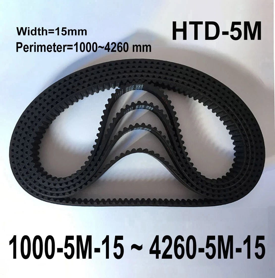 HTD 5M Timing Belt 15mm Wide — Closed Loop Synchronous Belt, 1000–4260mm Perimeter