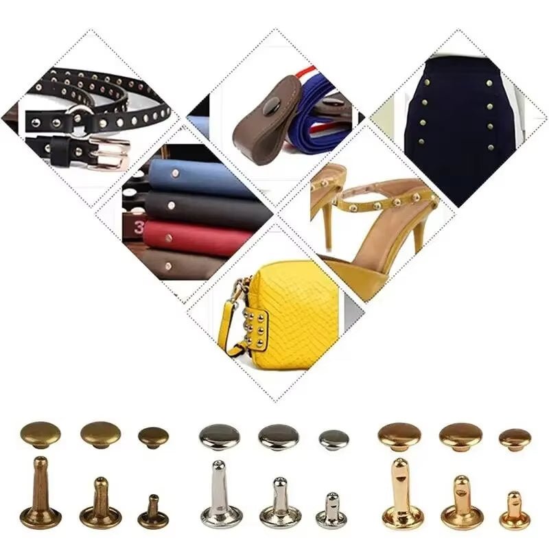 Metal Double Cap Rivets Studs Round Rivet for DIY Leather Craft Bag Belt Clothing Garment Shoes Pet Collar Fixing Tools - HomeDIYer