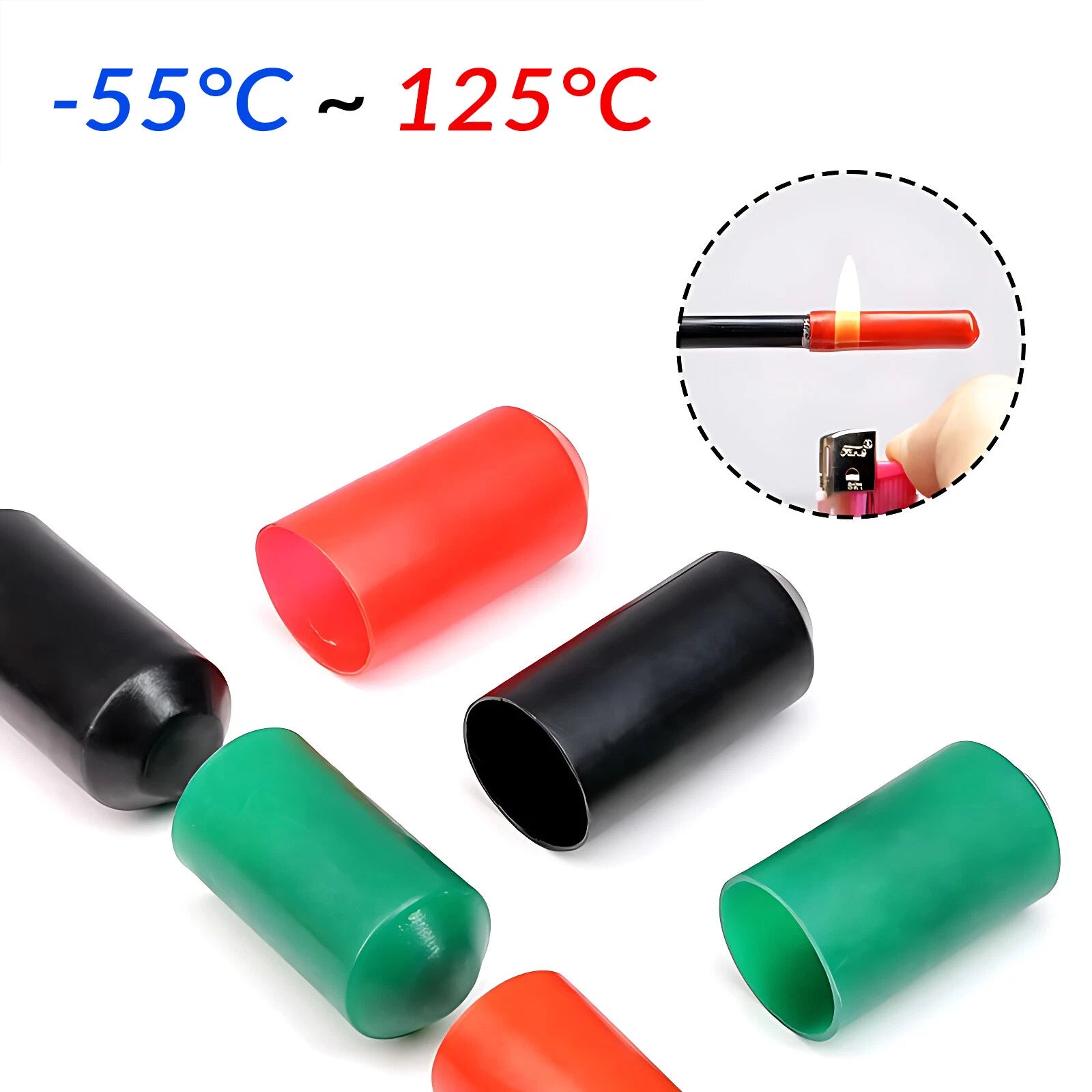 2:1 Adhesive Glue Lined Heat Shrink End Caps — Waterproof Seal, 8–130mm, Black/Red/Green
