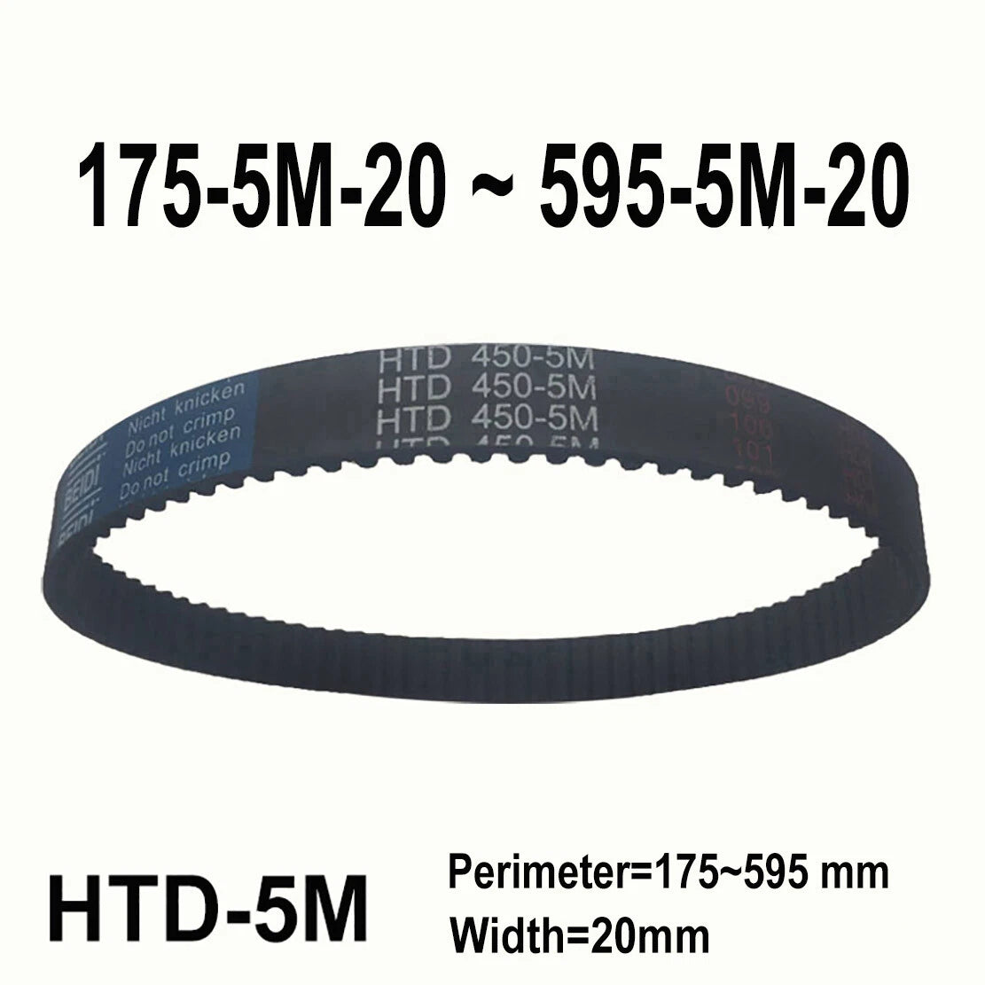 HTD 5M Timing Belt 20mm Wide – Closed Loop Synchronous Drive Belt (175mm–595mm)